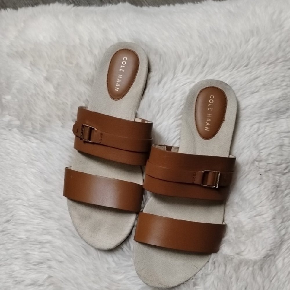 Cole Haan Brown Leather Slide Sandals